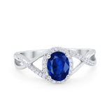 Infinity Shank Oval Engagement Ring Simulated Blue Sapphire CZ 925 Sterling Silver