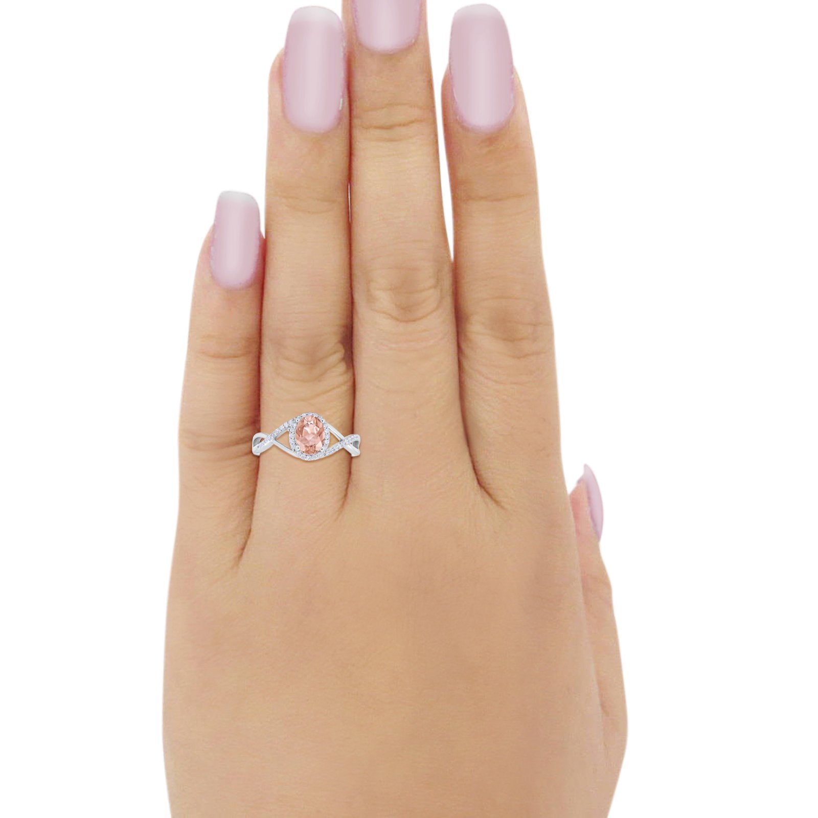 Simulated Morganite Rings Infinity Shank Oval Engagement Ring Simulated Morganite CZ 925 Sterlin