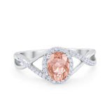 Infinity Shank Oval Engagement Ring Simulated Morganite CZ 925 Sterling Silver