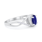 Infinity Shank Oval Engagement Ring Simulated Blue Sapphire CZ 925 Sterling Silver