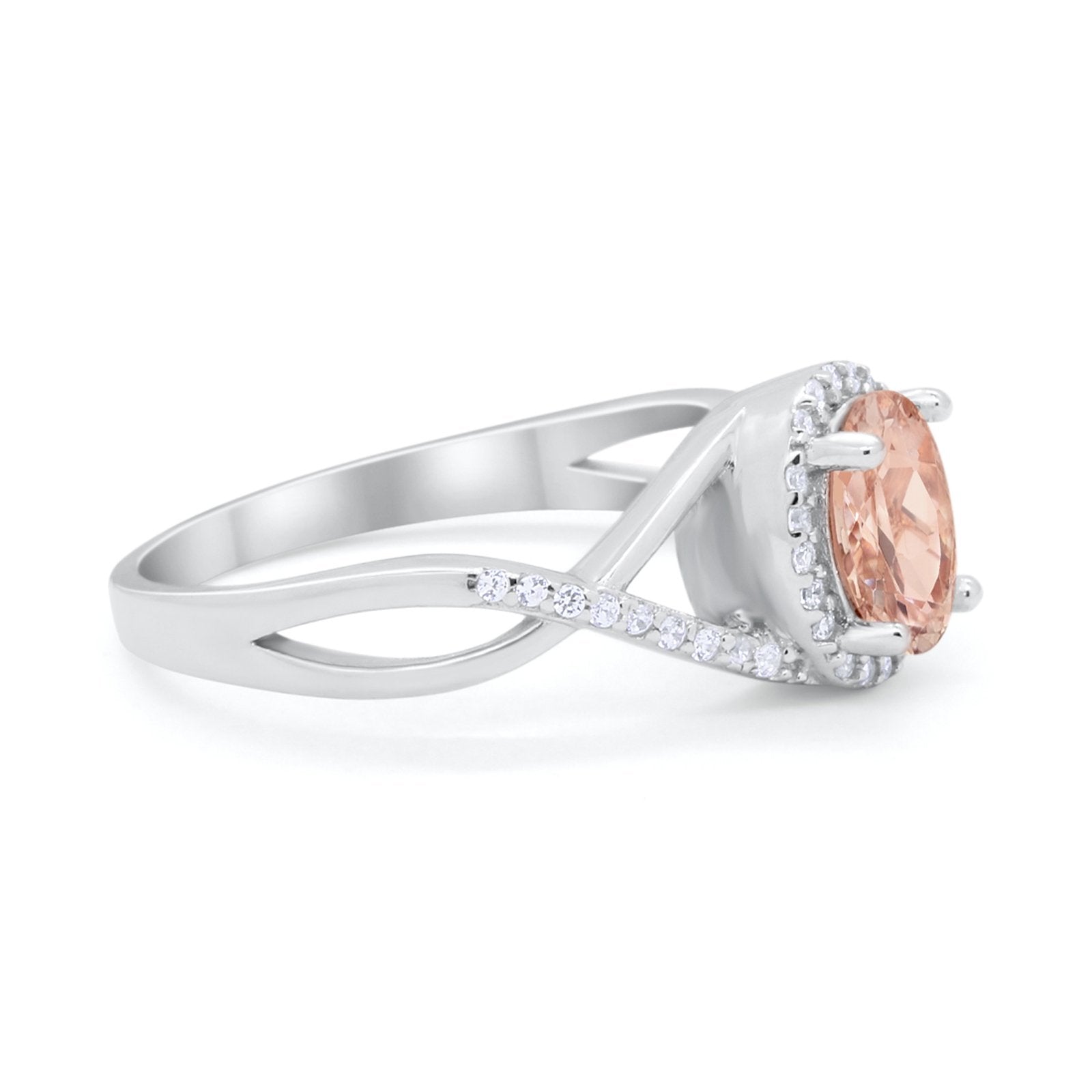 Simulated Morganite Rings Infinity Shank Oval Engagement Ring Simulated Morganite CZ 925 Sterlin