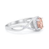 Infinity Shank Oval Engagement Ring Simulated Morganite CZ 925 Sterling Silver
