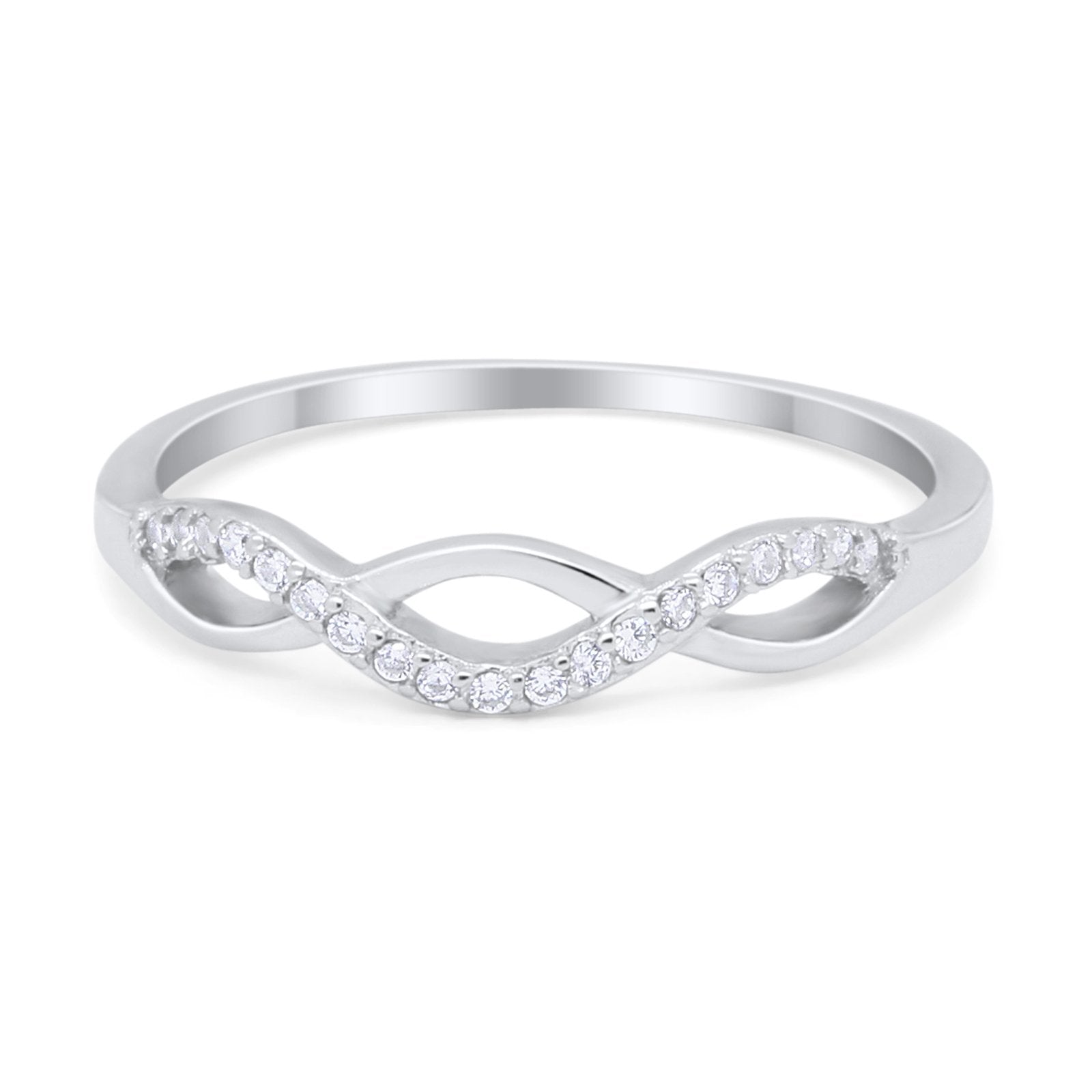 Twisted Infinity Band Ring Round Simulated Cubic Zirconia 925 Sterling Silver