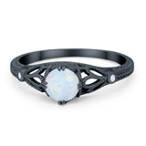 Vintage Design Solitaire Engagement Ring Black Tone, Lab Created White Opal 925 Sterling Silver