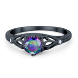 Vintage Design Solitaire Engagement Ring Black Tone, Simulated Rainbow CZ 925 Sterling Silver