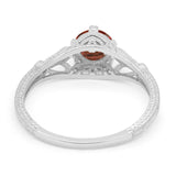 Vintage Design Solitaire Engagement Ring Simulated Garnet CZ 925 Sterling Silver
