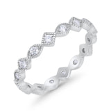Full Eternity Wedding Band Ring Marquise Round Simulated Cubic Zirconia 925 Sterling Silver