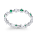 Full Eternity Wedding Band Ring Marquise Round Simulate Green Emerald CZ 925 Sterling Silver
