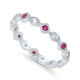 Full Eternity Wedding Band Ring Marquise Round Simulated Ruby CZ 925 Sterling Silver