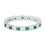 Baguette Princess Full Eternity Wedding Band Ring Round Simulated Green Emerald CZ 925 Sterling Silver