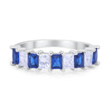 Eternity Bands Radiant Cut Simulated Blue Sapphire CZ Wedding Ring 925 Sterling Silver