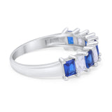 Eternity Bands Radiant Cut Simulated Blue Sapphire CZ Wedding Ring 925 Sterling Silver