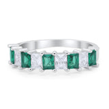 Eternity Bands Radiant Cut Simulated Green Emerald CZ Wedding Ring 925 Sterling Silver