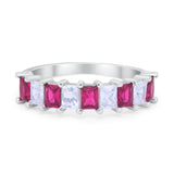 Eternity Bands Radiant Cut Simulated Ruby CZ Wedding Ring 925 Sterling Silver