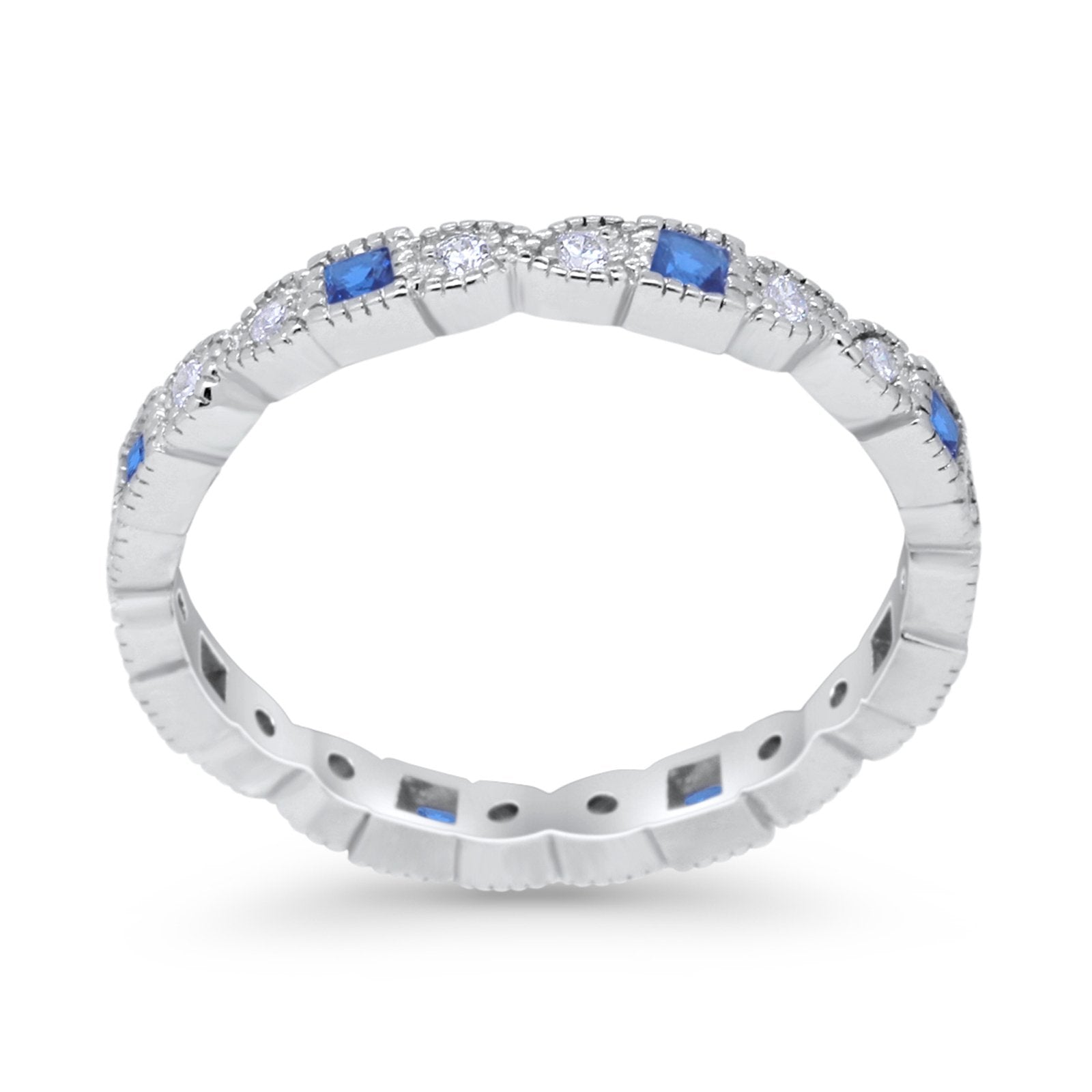Eternity Bands Wedding Ring Simulated Blue Sapphire CZ 925 Sterling Silver