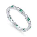 Eternity Bands Art Deco Wedding Ring Simulated Green Emerald CZ 925 Sterling Silver