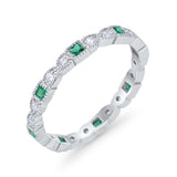 Eternity Bands Art Deco Wedding Ring Simulated Green Emerald CZ 925 Sterling Silver