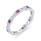 Eternity Bands Art Deco Wedding Ring Simulated Ruby CZ 925 Sterling Silver