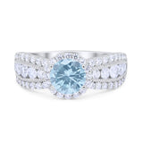 Vintage Style Engagement Ring Simulated Aquamarine CZ 925 Sterling Silver
