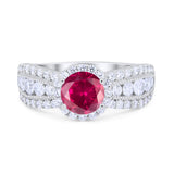 Vintage Style Engagement Ring Simulated Ruby CZ 925 Sterling Silver