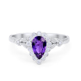 Teardrop Engagement Ring Simulated Amethyst CZ 925 Sterling Silver