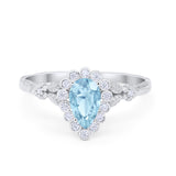 Teardrop Engagement Ring Simulated Aquamarine CZ 925 Sterling Silver