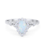 Teardrop Art Deco Engagement Ring Pear Lab Created White Opal 925 Sterling Silver