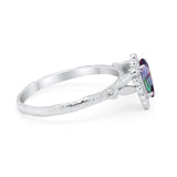 Teardrop Engagement Ring Simulated Rainbow CZ 925 Sterling Silver