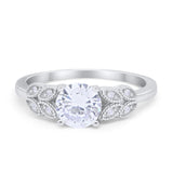 Art Deco Flower Style Engagement Bridal Ring Round Simulated CZ 925 Sterling Silver