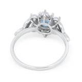 Floral Wedding Cluster Ring Simulated Aquamarine CZ 925 Sterling Silver