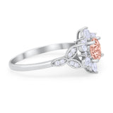 Floral Wedding Cluster Ring Simulated Morganite CZ 925 Sterling Silver