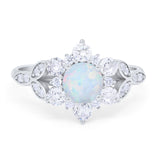 Floral Wedding Cluster Ring Lab Created White Opal 925 Sterling Silver