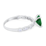 Art Deco Princess Cut Engagement Ring Simulated Green Emerald CZ 925 Sterling Silver