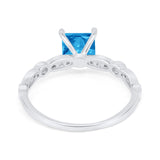 Art Deco Princess Cut Engagement Ring Simulated Blue Topaz CZ 925 Sterling Silver