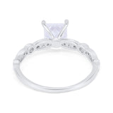Art Deco Princess Cut  Engagement Ring Round Simulated CZ 925 Sterling Silver