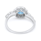 Art Deco Wedding Ring Simulated Aquamarine CZ 925 Sterling Silver