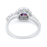 Art Deco Wedding Ring Simulated Rainbow CZ 925 Sterling Silver