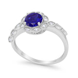 Art Deco Wedding Ring Simulated Blue Sapphire CZ 925 Sterling Silver