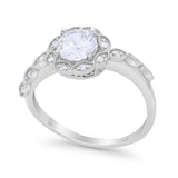 Art Deco Engagement Ring Round Simulated CZ 925 Sterling Silver