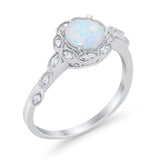 Art Deco Wedding Ring Lab Created White Opal 925 Sterling Silver