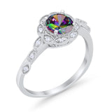 Art Deco Wedding Ring Simulated Rainbow CZ 925 Sterling Silver