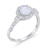 Art Deco Engagement Ring Round Simulated CZ 925 Sterling Silver