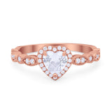 Art Deco Heart Promise Wedding Ring Rose Tone, Simulated CZ 925 Sterling Silver