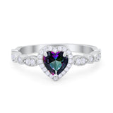 Art Deco Heart Promise Wedding Ring Simulated Rainbow CZ 925 Sterling Silver