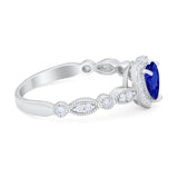Art Deco Heart Promise Wedding Ring Simulated Blue Sapphire CZ 925 Sterling Silver