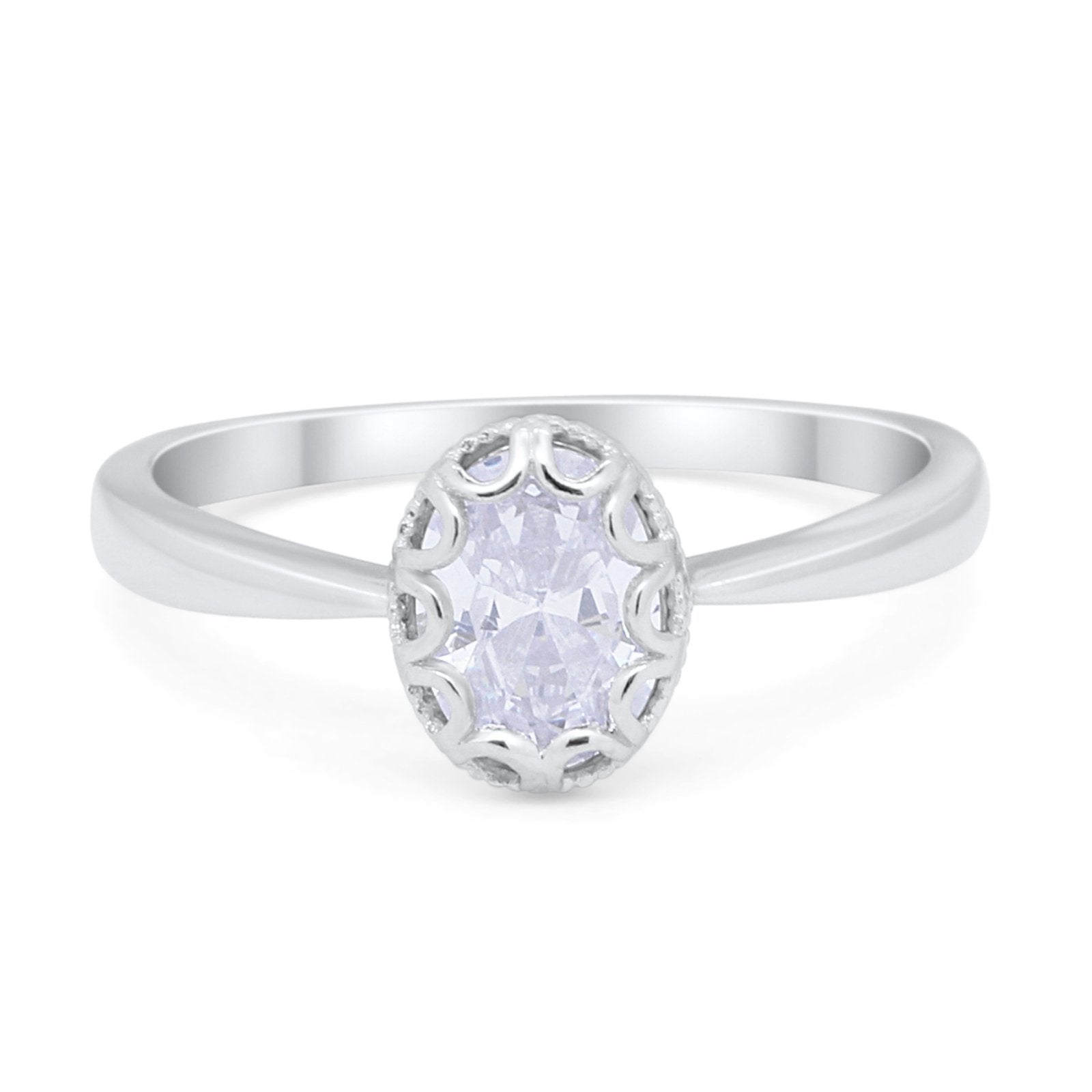 Solitaire Art Deco Engagement Ring Round Oval Simulated CZ 925 Sterling Silver