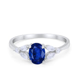 Oval Art Deco Engagement Ring Marquise Simulated Blue Sapphire CZ 925 Sterling Silver