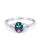 Oval Art Deco Engagement Ring Marquise Simulated Rainbow CZ 925 Sterling Silver