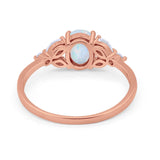 Oval Art Deco Engagement Ring Rose Tone, Lab Created White Opal 925 Sterling Silver