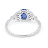 Oval Art Deco Engagement Ring Simulated Tanzanite CZ 925 Sterling Silver